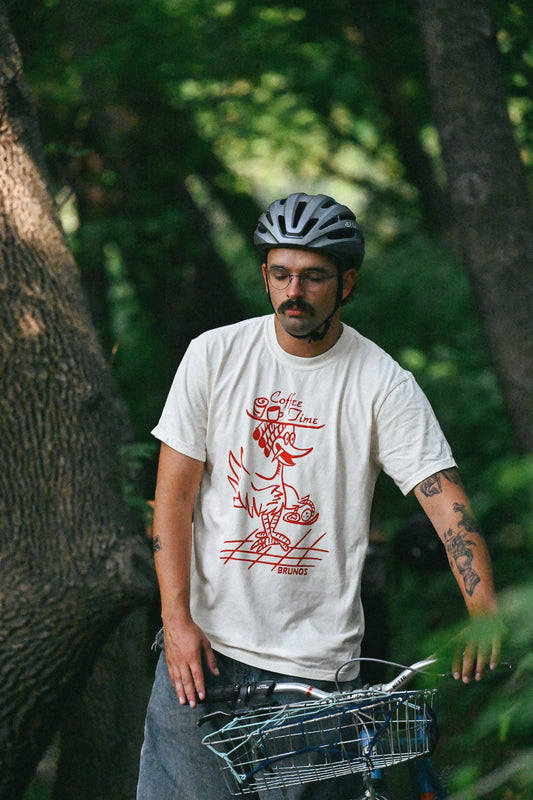 Coffee Time Shirt: cream tee with the red Coffee Time bird print
